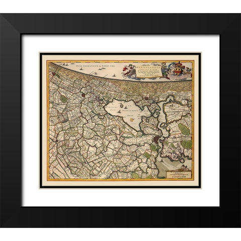 Amsterdam Area - Visscher 1681 Black Modern Wood Framed Art Print with Double Matting by Visscher