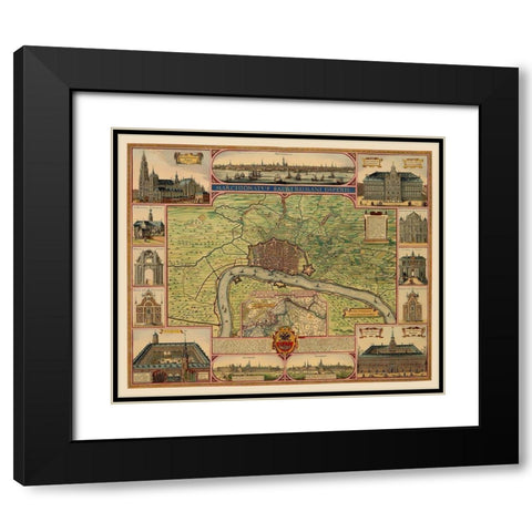 Antwerp Area Belgium Benelux - Visscher 1624 Black Modern Wood Framed Art Print with Double Matting by Visscher