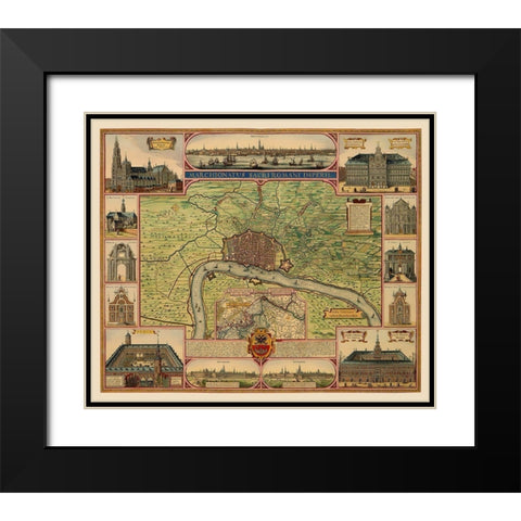 Antwerp Area Belgium Benelux - Visscher 1624 Black Modern Wood Framed Art Print with Double Matting by Visscher