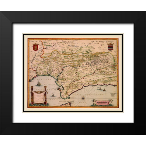 Andalusia Spain - Blaeu 1635 Black Modern Wood Framed Art Print with Double Matting by Blaeu