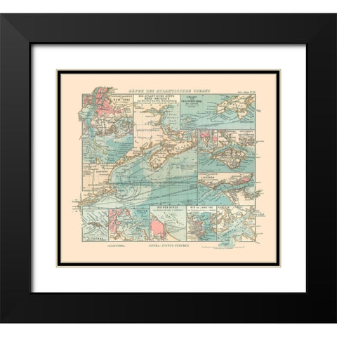 Atlantic Ocean Ports - Perthes 1914 Black Modern Wood Framed Art Print with Double Matting by Perthes