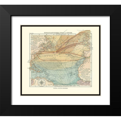 North Atlantic Ocean in Winter - Perthes 1914 Black Modern Wood Framed Art Print with Double Matting by Perthes
