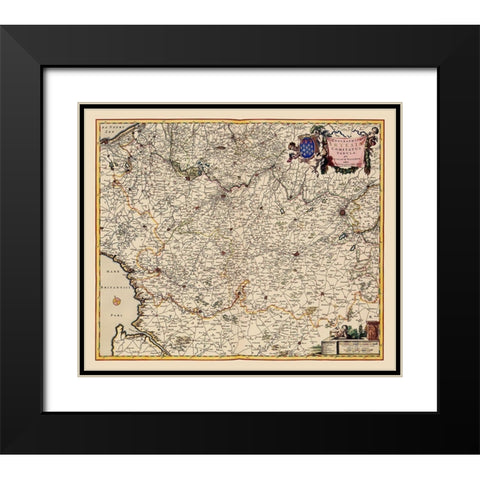 Artois Province France Belgium - Visscher 1681 Black Modern Wood Framed Art Print with Double Matting by Visscher