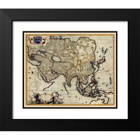 Asia - Visscher 1681 Black Modern Wood Framed Art Print with Double Matting by Visscher
