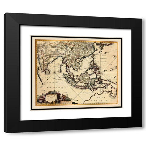 Southeast Asia with Oceania - Visscher 1681 Black Modern Wood Framed Art Print with Double Matting by Visscher