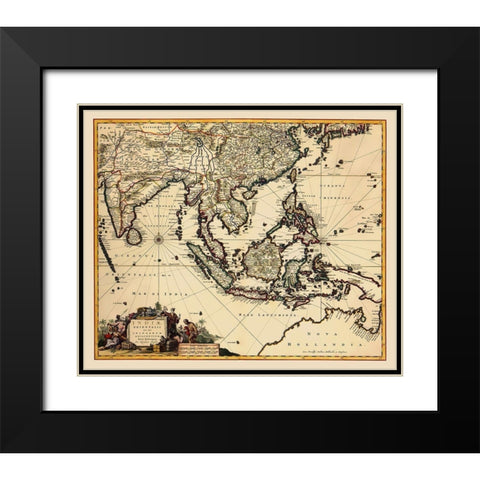 Southeast Asia with Oceania - Visscher 1681 Black Modern Wood Framed Art Print with Double Matting by Visscher