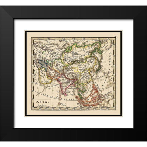 Asia - Stieler 1852 Black Modern Wood Framed Art Print with Double Matting by Stieler