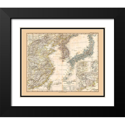 Asia China Korea Japan - Stieler  1885 Black Modern Wood Framed Art Print with Double Matting by Stieler