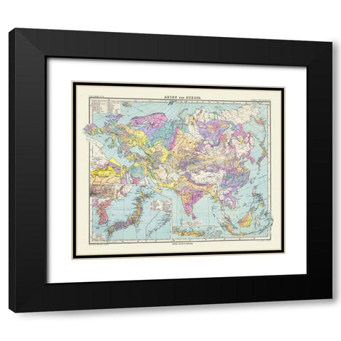 Asia Europe - Perthes 1889 Black Modern Wood Framed Art Print with Double Matting by Perthes