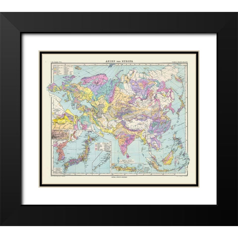 Asia Europe - Perthes 1889 Black Modern Wood Framed Art Print with Double Matting by Perthes