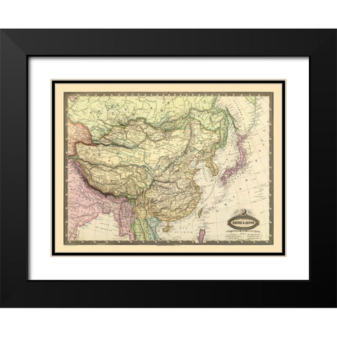 China Japan - Renouard 1860 Black Modern Wood Framed Art Print with Double Matting by Renouard