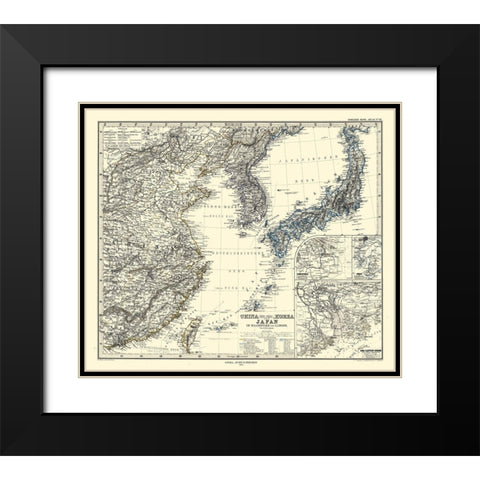 China Japan Korea - Perthes 1872 Black Modern Wood Framed Art Print with Double Matting by Perthes