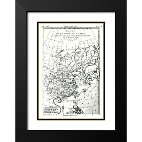 Asia Chinese Empire Tartary Korea - Bonne 1780 Black Modern Wood Framed Art Print with Double Matting by Bonne