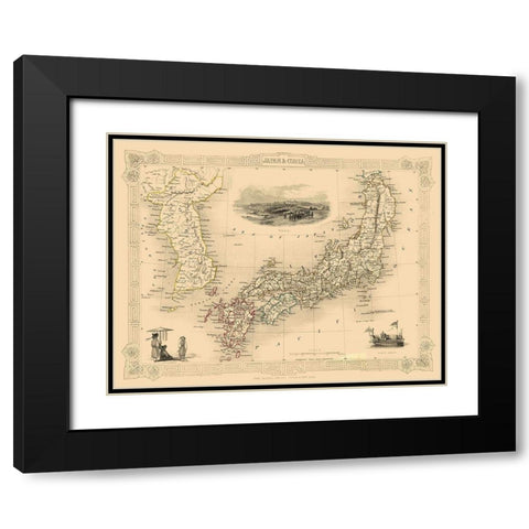 Japan Korea - Tallis 1851 Black Modern Wood Framed Art Print with Double Matting by Tallis
