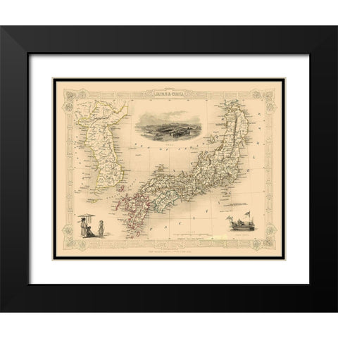Japan Korea - Tallis 1851 Black Modern Wood Framed Art Print with Double Matting by Tallis