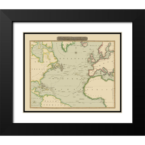 North Atlantic Ocean - Thomson 1817 Black Modern Wood Framed Art Print with Double Matting by Thomson