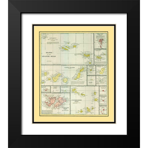 Atlantic Ocean Islands - Cram 1889 Black Modern Wood Framed Art Print with Double Matting by Cram