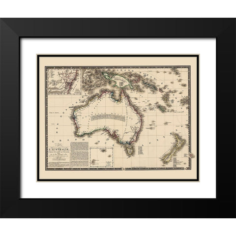 Oceania Australia New Zealand New Guinea Black Modern Wood Framed Art Print with Double Matting by Brue