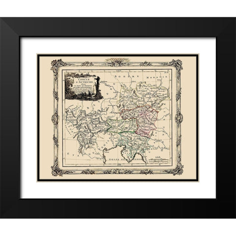 Austria with Provinces - Tour 1786 Black Modern Wood Framed Art Print with Double Matting by Tour