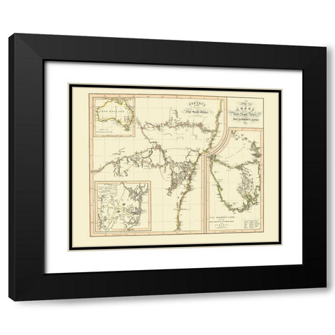 Australia New South Wales Van Diemens Land Black Modern Wood Framed Art Print with Double Matting by Thomson