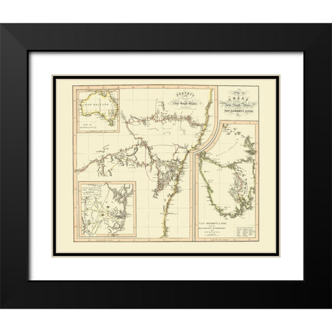 Australia New South Wales Van Diemens Land Black Modern Wood Framed Art Print with Double Matting by Thomson