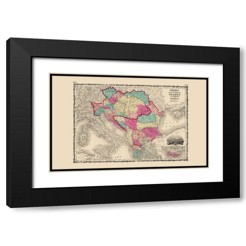 Austria Turkey Greece - Johnson 1860 Black Modern Wood Framed Art Print with Double Matting by Johnson