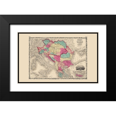 Austria Turkey Greece - Johnson 1860 Black Modern Wood Framed Art Print with Double Matting by Johnson