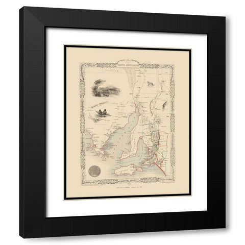 South Part Australia - Tallis 1851 Black Modern Wood Framed Art Print with Double Matting by Tallis
