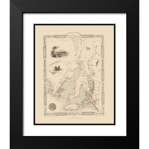 South Part Australia - Tallis 1851 Black Modern Wood Framed Art Print with Double Matting by Tallis