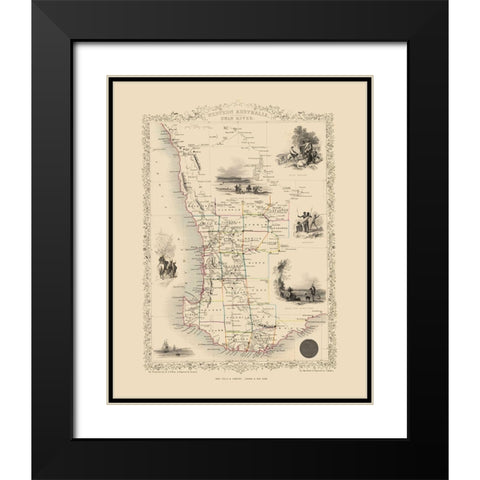 West Part Australia - Tallis 1851 Black Modern Wood Framed Art Print with Double Matting by Tallis