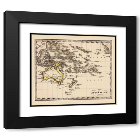 Australia Oceania - Stieler 1852 Black Modern Wood Framed Art Print with Double Matting by Stieler