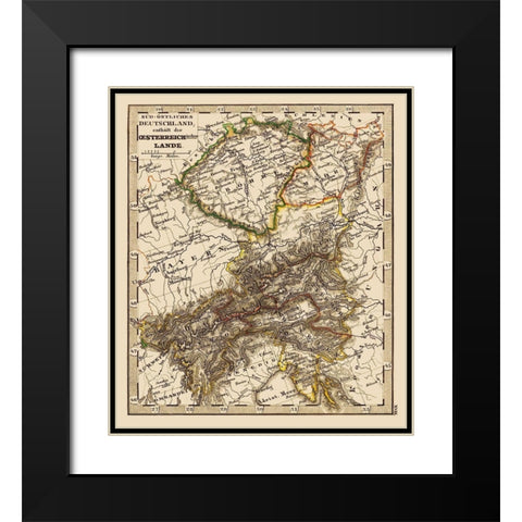Austria Hungary - Stieler 1852 Black Modern Wood Framed Art Print with Double Matting by Stieler