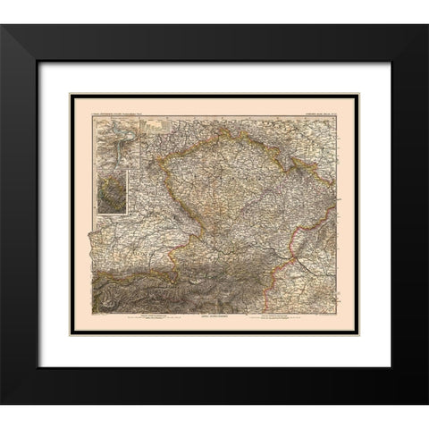 North West Austria Hungary - Stieler  1885 Black Modern Wood Framed Art Print with Double Matting by Stieler