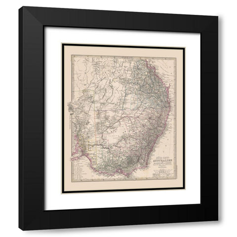 Southeast Australia - Stieler  1885 Black Modern Wood Framed Art Print with Double Matting by Stieler