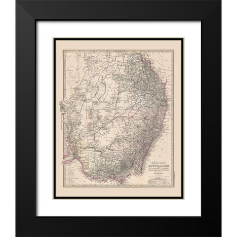 Southeast Australia - Stieler  1885 Black Modern Wood Framed Art Print with Double Matting by Stieler