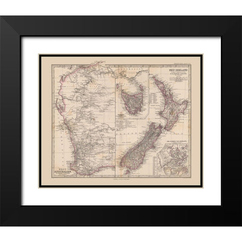 West Australia New Zealand - Stieler  1885 Black Modern Wood Framed Art Print with Double Matting by Stieler