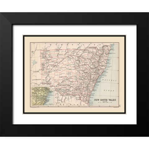 New South Wales Australia - Bartholomew 1892 Black Modern Wood Framed Art Print with Double Matting by Bartholomew