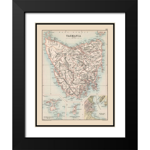 Australia Tasmania  - Bartholomew 1892 Black Modern Wood Framed Art Print with Double Matting by Bartholomew