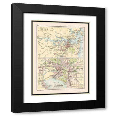 Australia Sydney Melbourne - Bartholomew 1892 Black Modern Wood Framed Art Print with Double Matting by Bartholomew