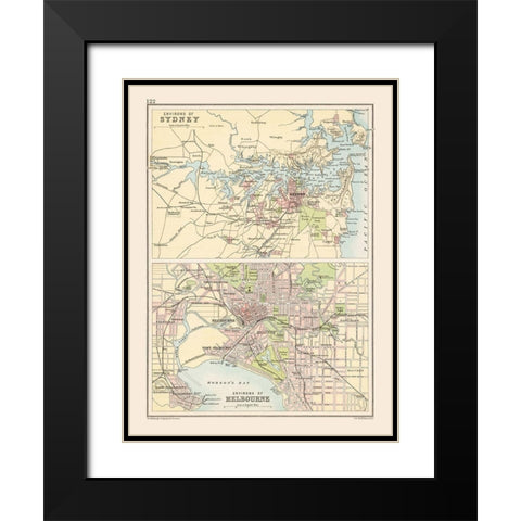 Australia Sydney Melbourne - Bartholomew 1892 Black Modern Wood Framed Art Print with Double Matting by Bartholomew