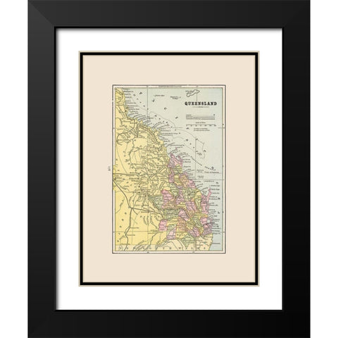 Queensland Australia - Cram 1892 Black Modern Wood Framed Art Print with Double Matting by Cram