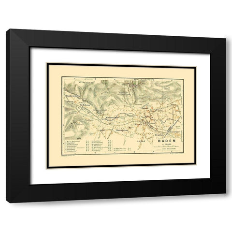 Baden Austria - Baedeker 1910 Black Modern Wood Framed Art Print with Double Matting by Baedeker