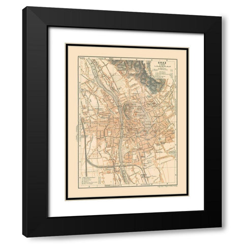 Graz Austria - Baedeker 1910 Black Modern Wood Framed Art Print with Double Matting by Baedeker