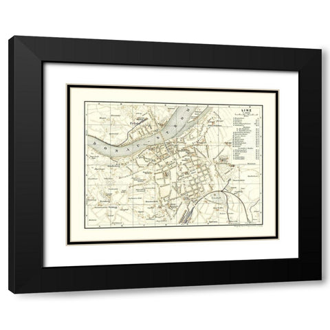 Linz Austria - Baedeker 1896 Black Modern Wood Framed Art Print with Double Matting by Baedeker