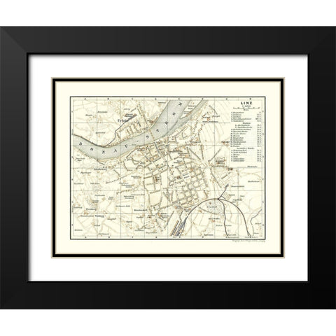 Linz Austria - Baedeker 1896 Black Modern Wood Framed Art Print with Double Matting by Baedeker