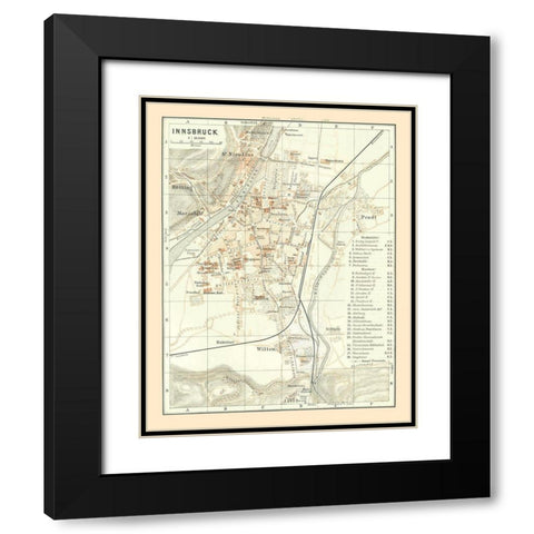 Innsbruck Austria - Baedeker 1896 Black Modern Wood Framed Art Print with Double Matting by Baedeker