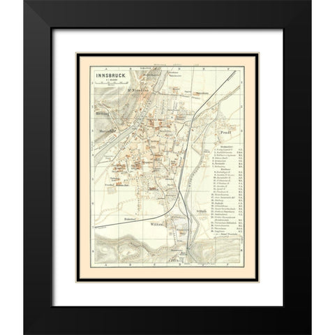 Innsbruck Austria - Baedeker 1896 Black Modern Wood Framed Art Print with Double Matting by Baedeker