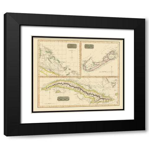 Bahamas Bermuda Cuba Islands - Thomson 1829 Black Modern Wood Framed Art Print with Double Matting by Thomson