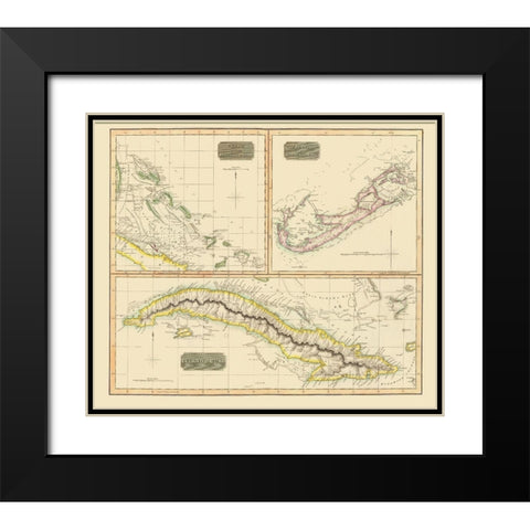 Bahamas Bermuda Cuba Islands - Thomson 1829 Black Modern Wood Framed Art Print with Double Matting by Thomson