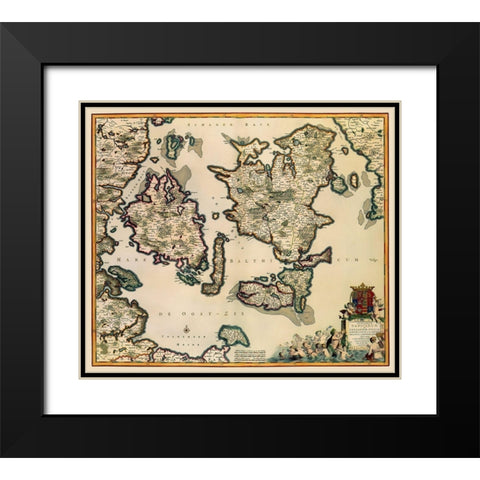 Baltic Isles Denmark - De Wit 1680 Black Modern Wood Framed Art Print with Double Matting by De Wit